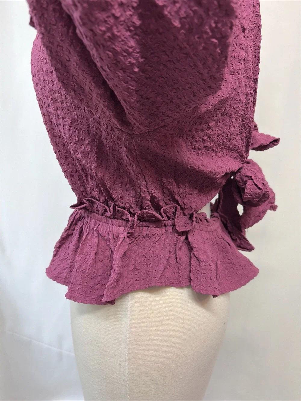 Free People Womens Large Puff Short Sleeve Swiss Dots Crinkle Open Back Blouse